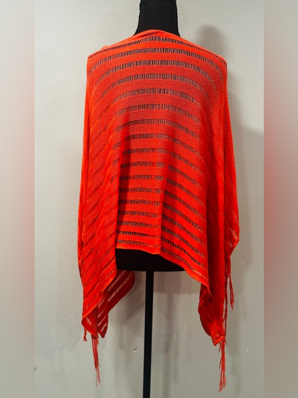Charlotte Russe - Bright Orange Open-Knit Fringe Poncho